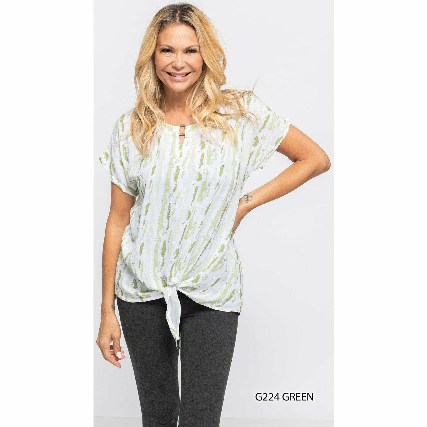 Vertical Print Blouse with Front Tie