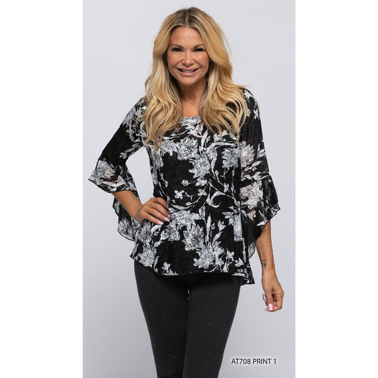 Floral Top with Bell Sleeve