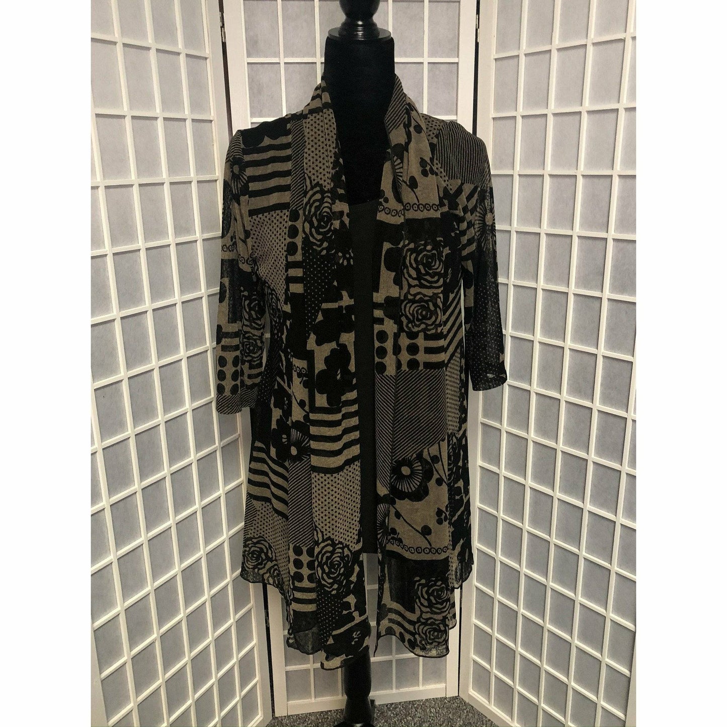 Sheer Cardigan - Brown Print- Print 735