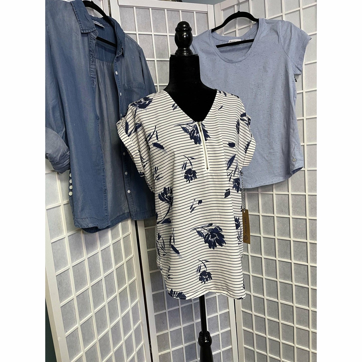 Jean Look Button Up Blouse