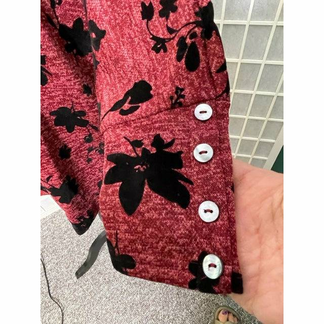 Faux Velvet Top -Button Detail on Sleeve