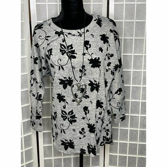 Faux Velvet Top -Button Detail on Sleeve