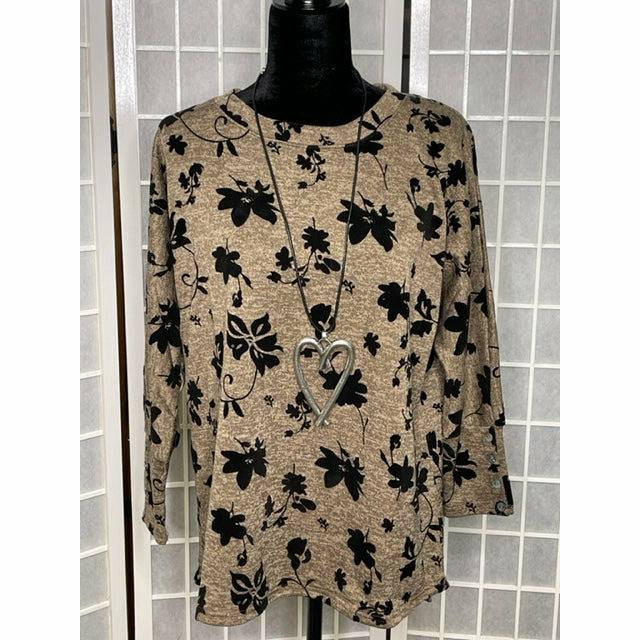 Faux Velvet Top -Button Detail on Sleeve