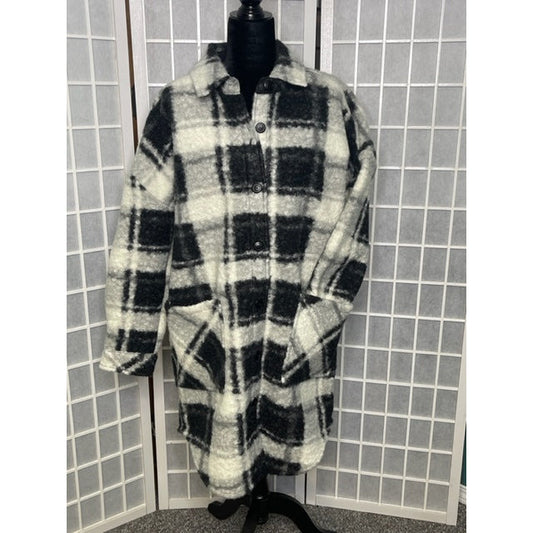 Ladies Boucle Long Shirt Style Shacket -Black