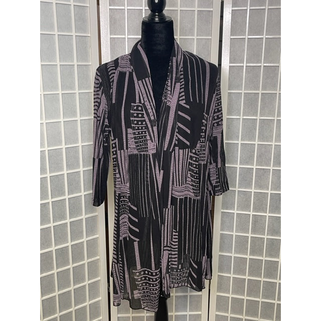 Sheer Cardigan -Purple/Black Stripes Print B33