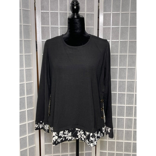 Sweater with Floral Hem/Cuff