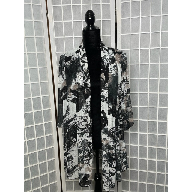 Sheer Cardigan - Brown/White/Black -Print 617