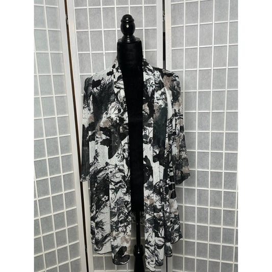 Sheer Cardigan -  Brown/White/Black -Print 617