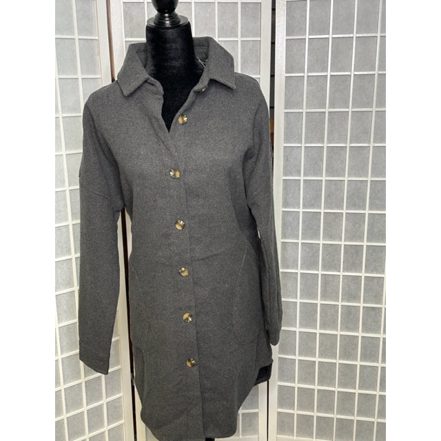 Ladies Long Shirt Style Shacket Solid Color Shacket