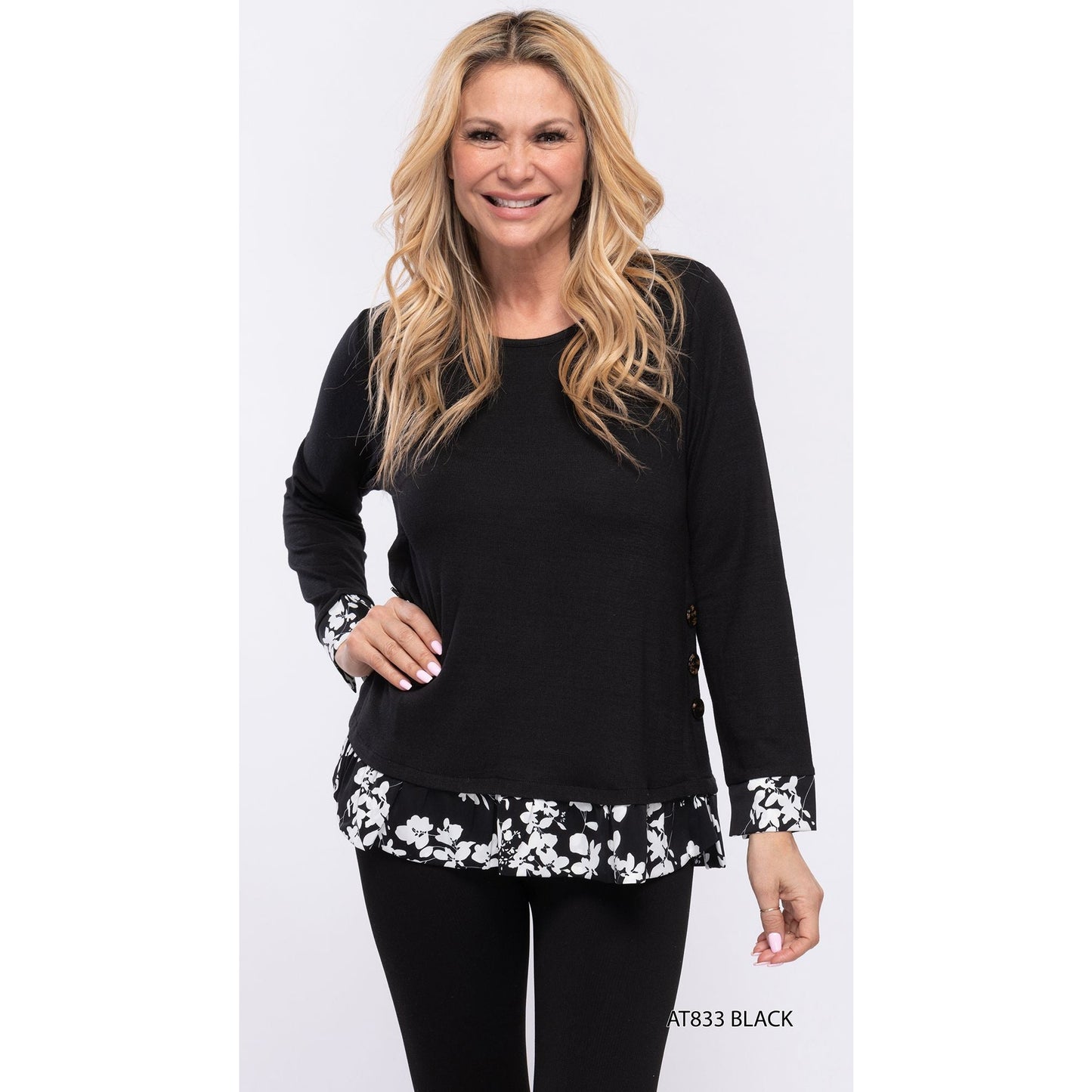 Sweater with Floral Hem/Cuff