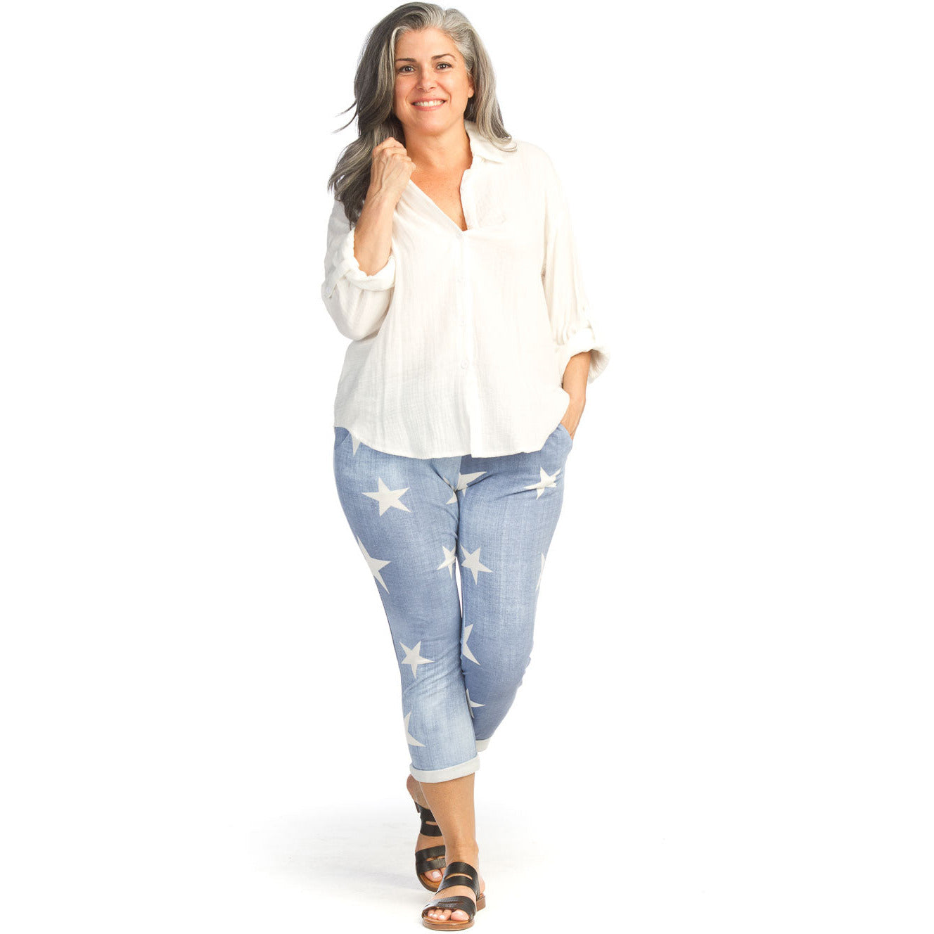 Star Print Stretch Cotton Pant