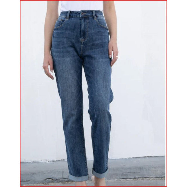 High Rise-Straight Leg Dark Wash Bamboo Jeans