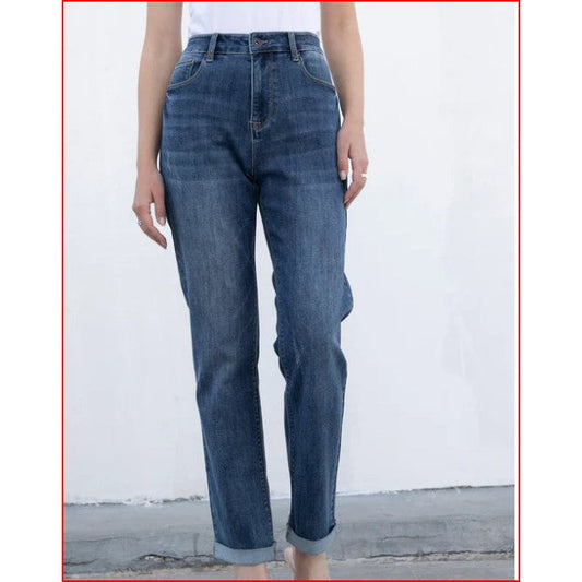 High Rise-Straight Leg Dark Wash Bamboo Jeans