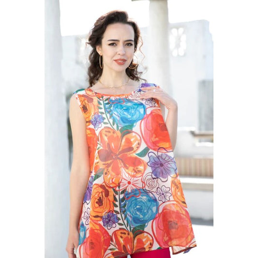 Lined Sleeveless Tops - Oranges and Blues - Regular and Plus Size