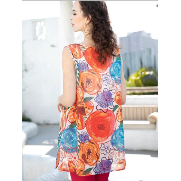 Lined Sleeveless Tops - Oranges and Blues - Regular and Plus Size