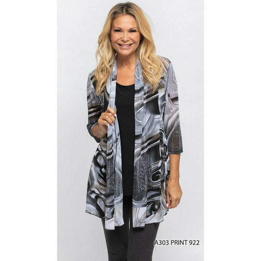 Sheer Cardigan - White/Black/Tan Print 922