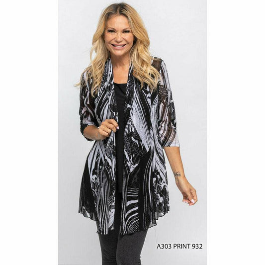 Sheer Cardigan -  Black & White -Print 932