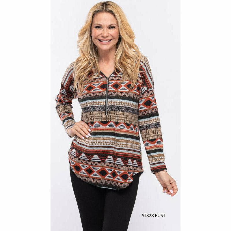 Navaho Print 1/2 Zipper Top