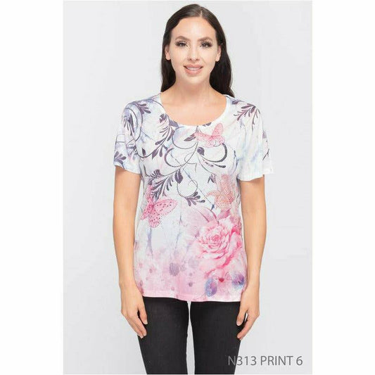 Tee - Short Sleeves - Butterfly & Roses
