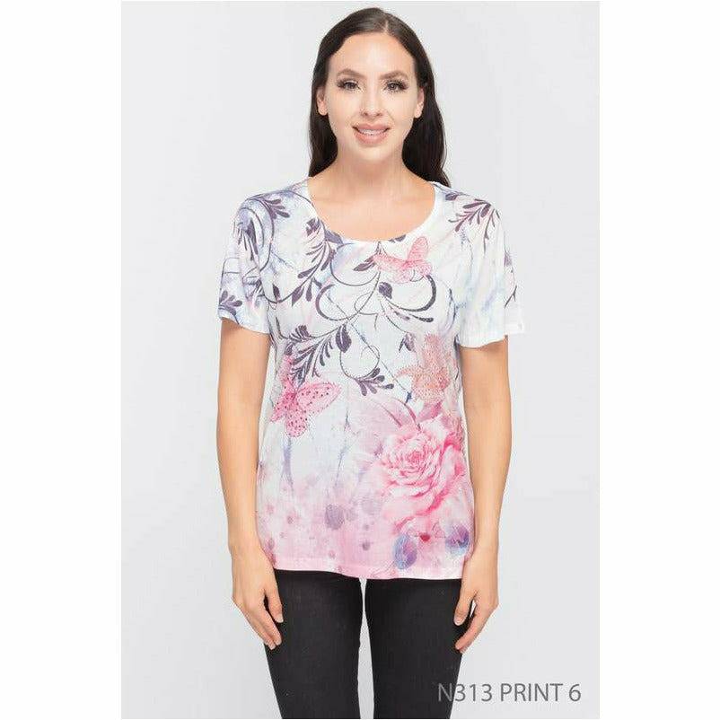 Tee - Short Sleeves - Butterfly & Roses