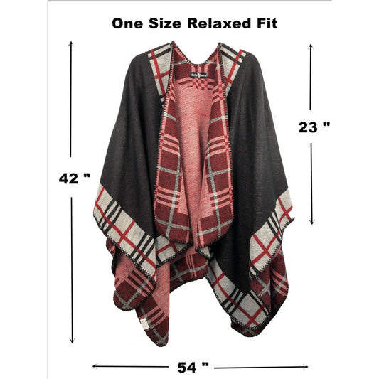 One Size Reversible Open Front Poncho Cape - 4 styles