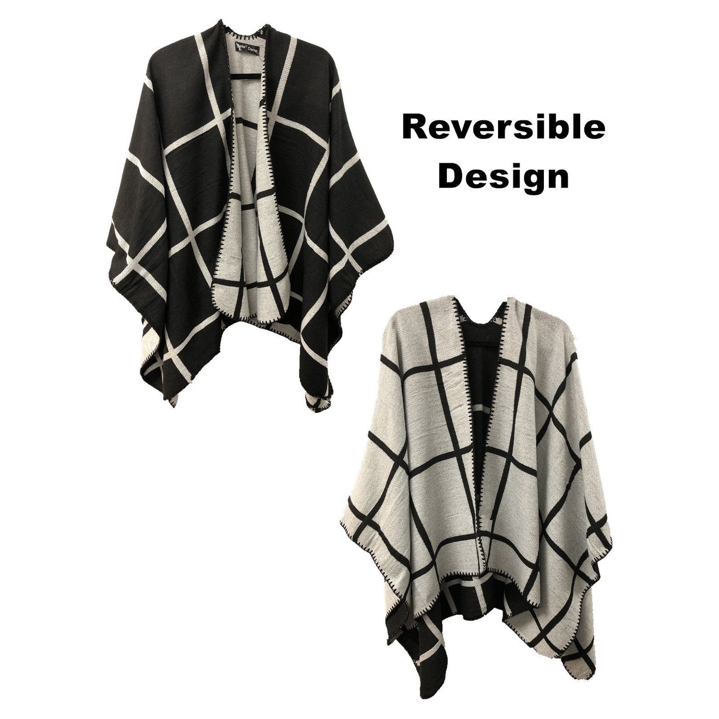 One Size Reversible Open Front Poncho Cape - 4 styles