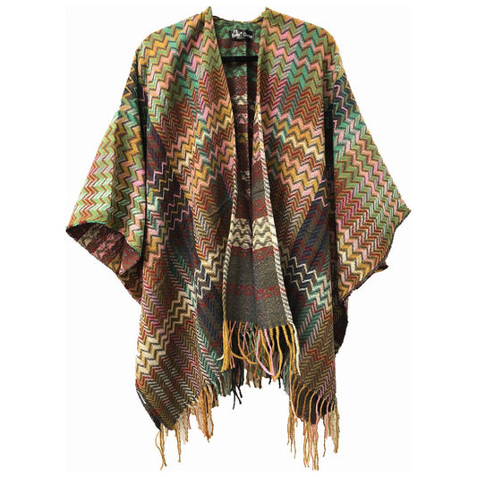 One Size Open Front Poncho - Wave Pattern