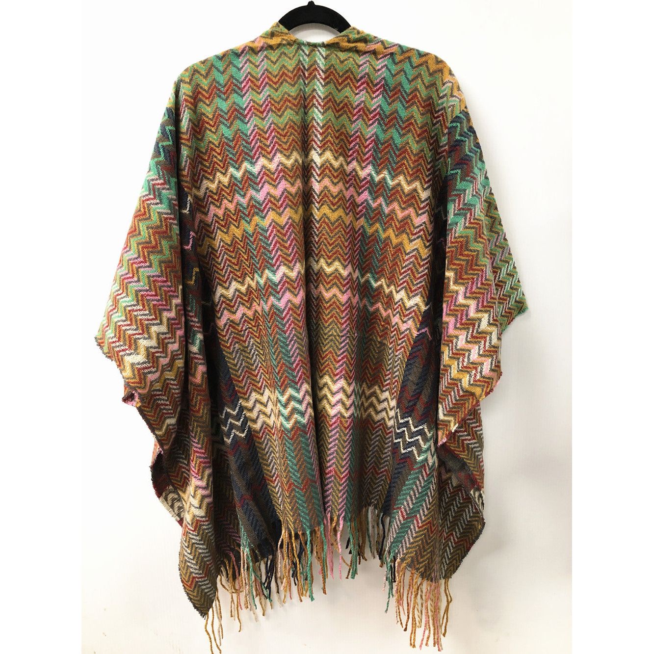 One Size Open Front Poncho - Wave Pattern