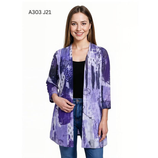 Sheer Cardigan - Purple/White Print J21