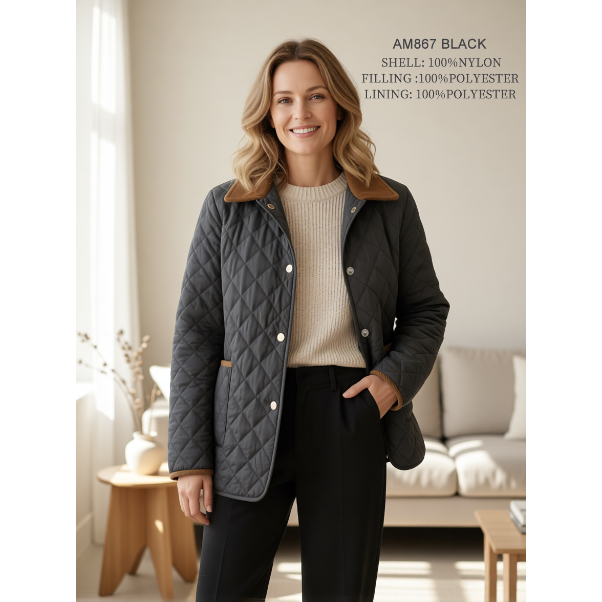Contrast Collar Quilted Jacket