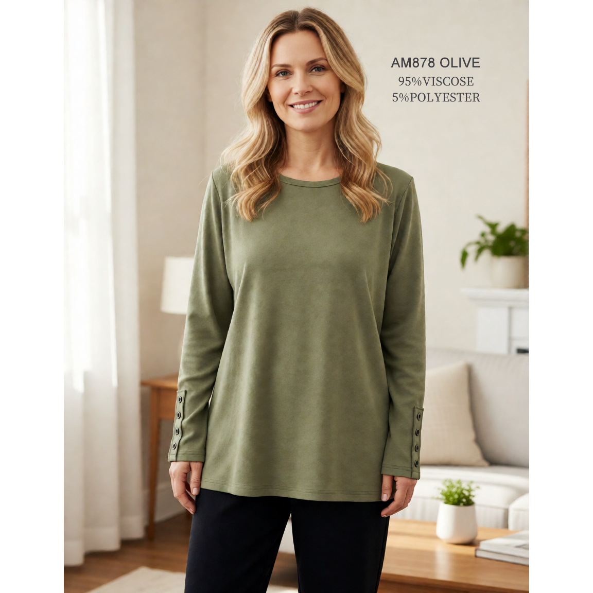 Basic Long Sleeve Top with Button Accents