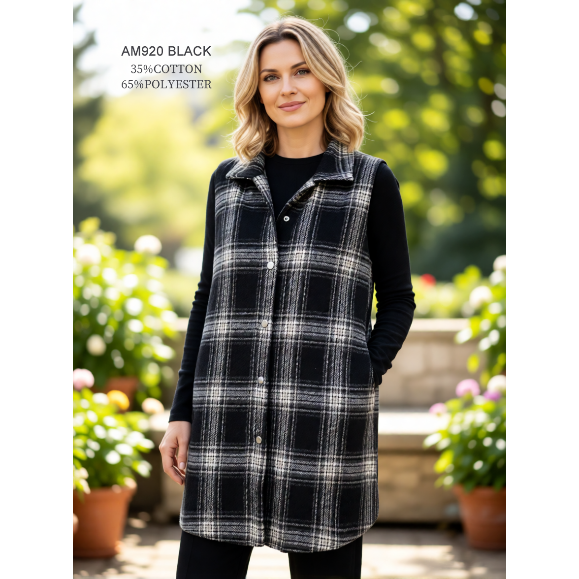 Plaid Button Vest- Black and White Plaid