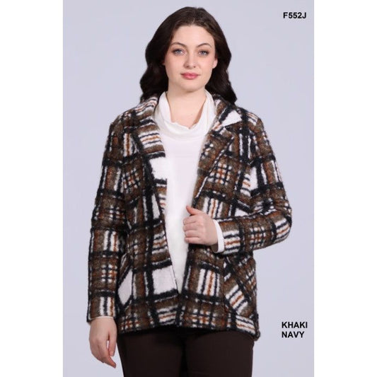 Boucle Plaid Short Jacket - Navy or Khaki