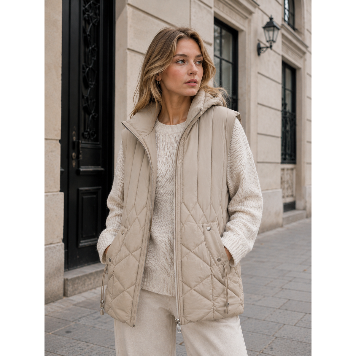 Quilted Layering Vest - Sage, Beige, Khaki,Black