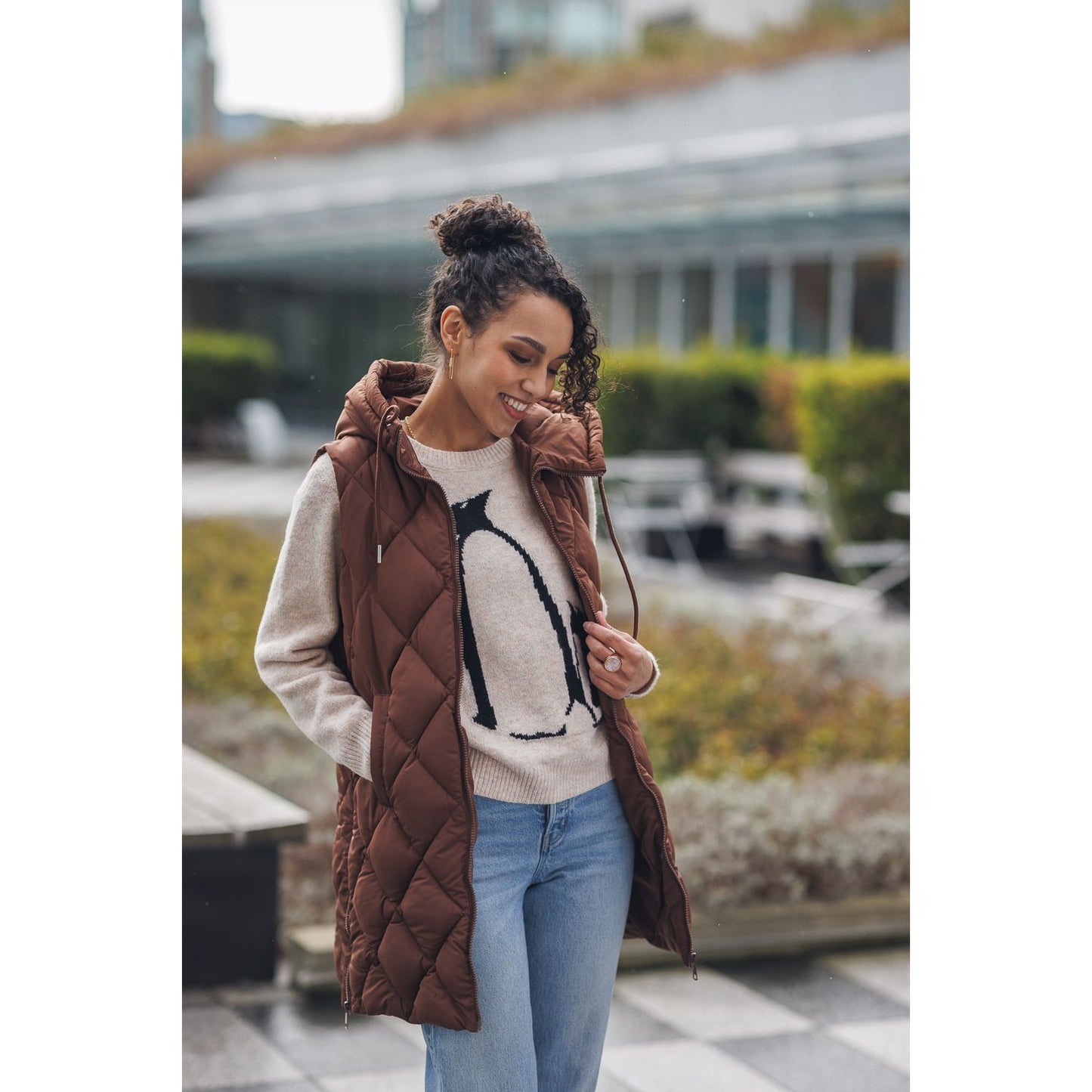 Puffer Hooded Vest with Side Zip