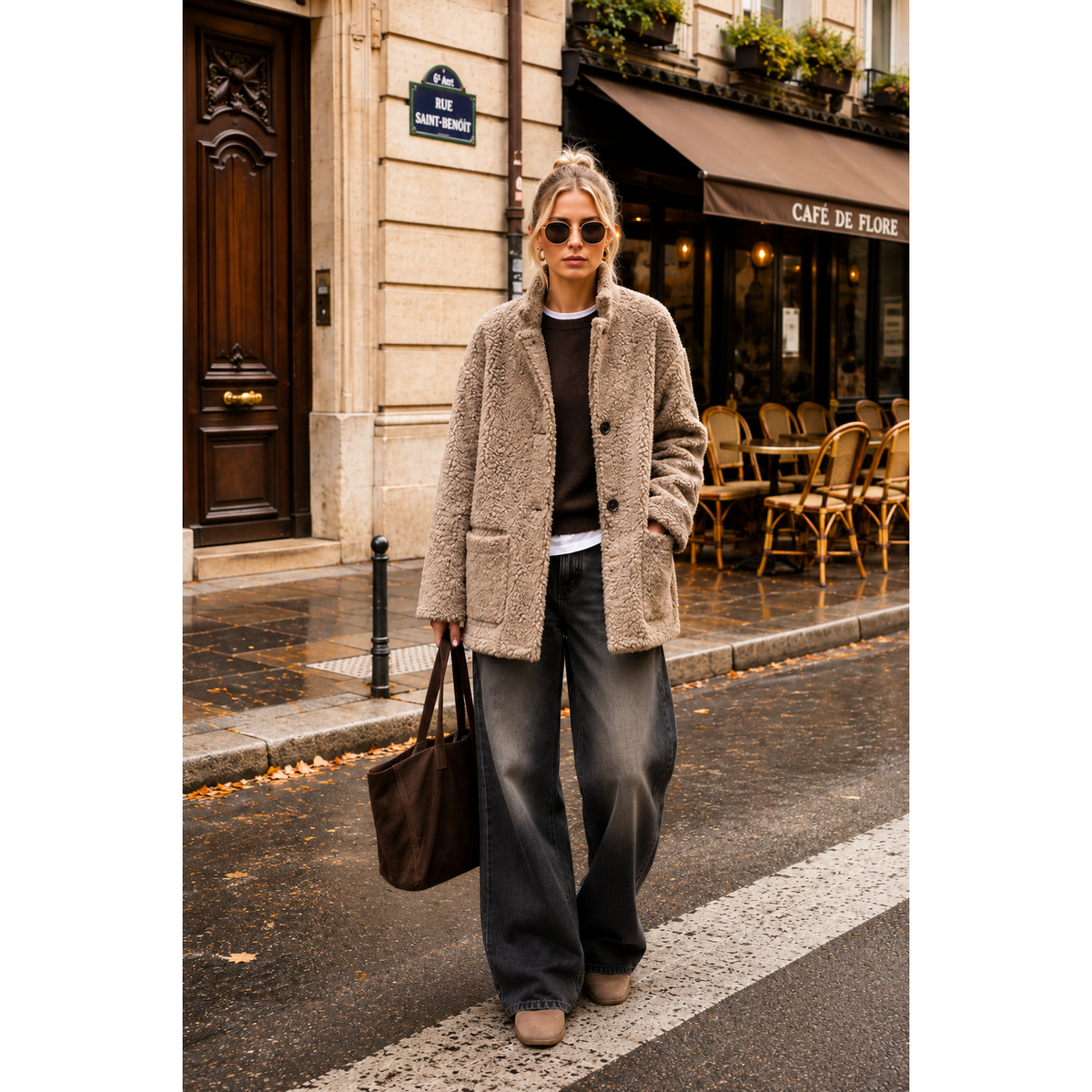 Cozy Boucle Coat with Collar in Camel or Grey