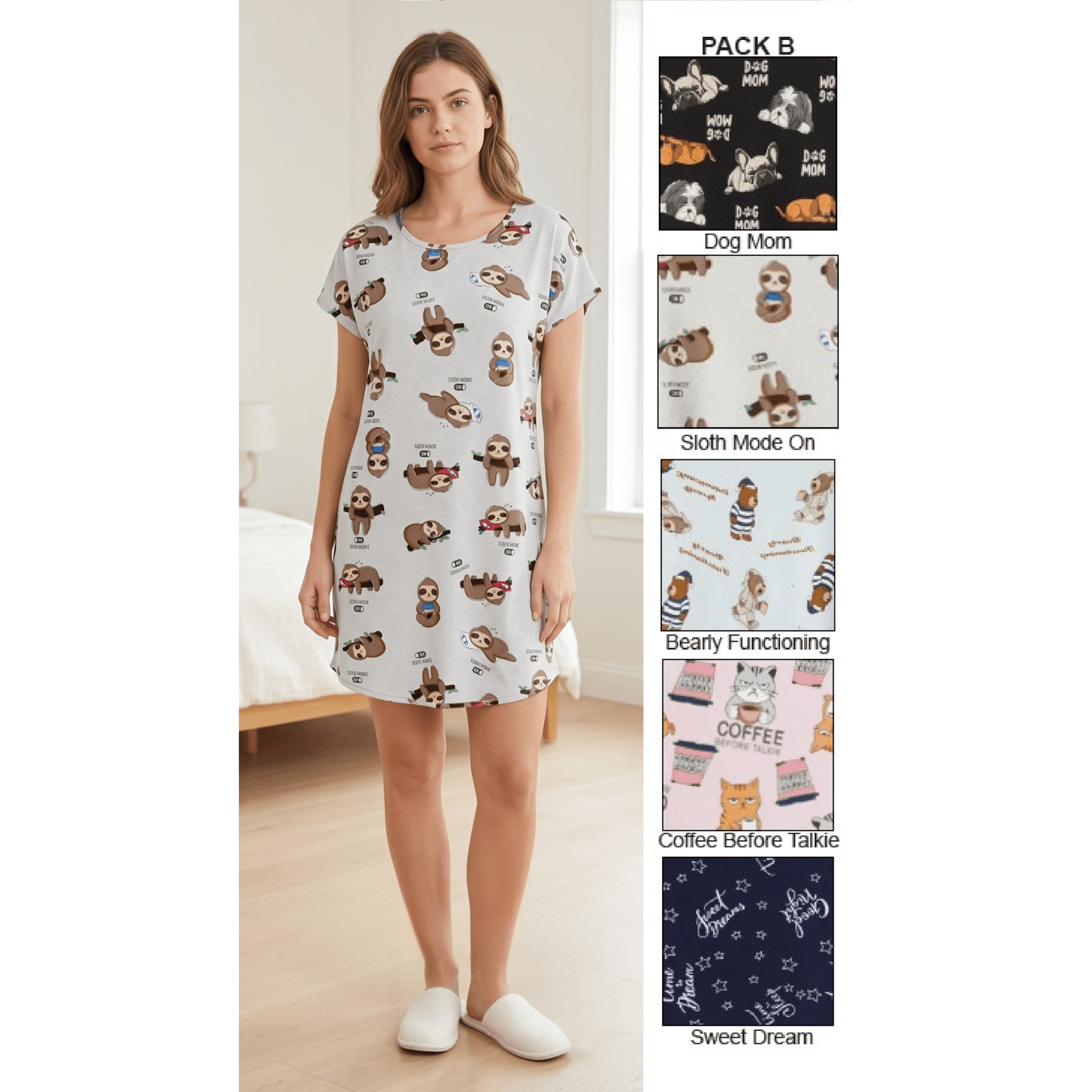 Ladies Short Sleeve Printed Night Shirt