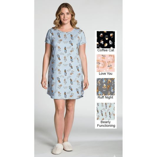 Ladies Short Sleeve Printed Night Shirt