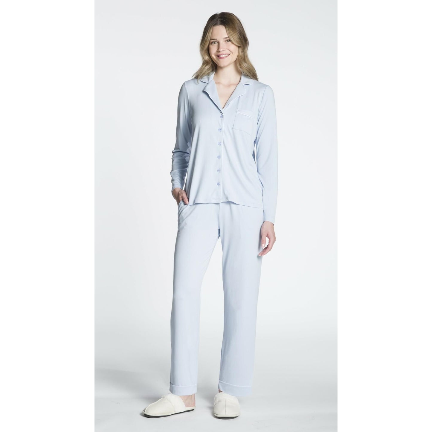 Ladies Two Piece PJ Set with Contrast Piping Detail