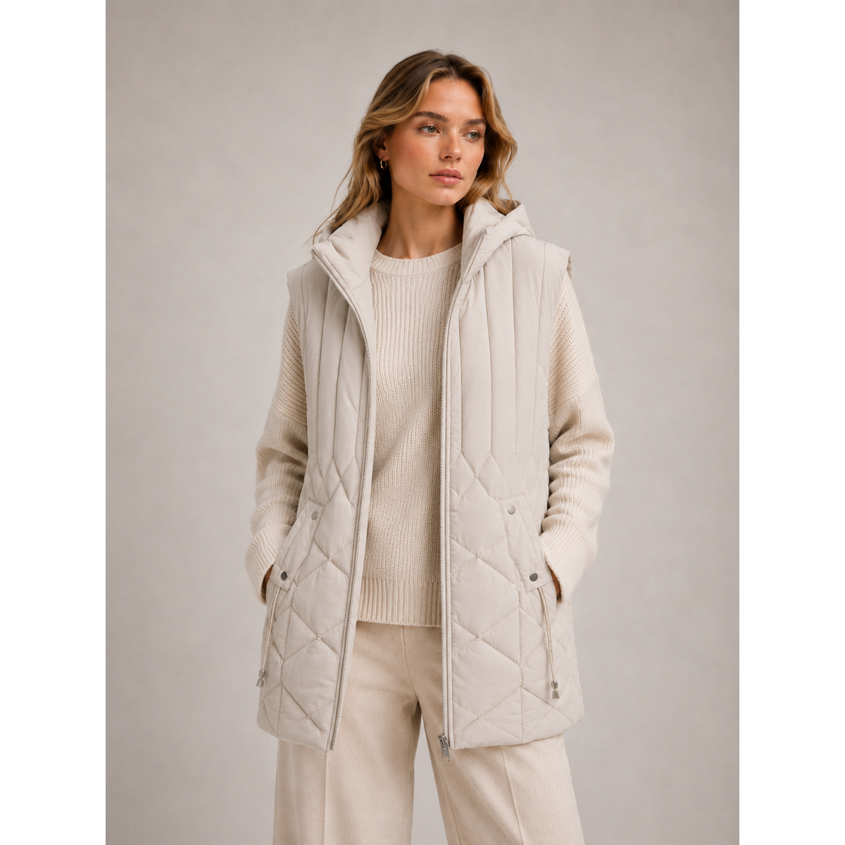 Quilted Layering Vest - Sage, Beige, Khaki,Black