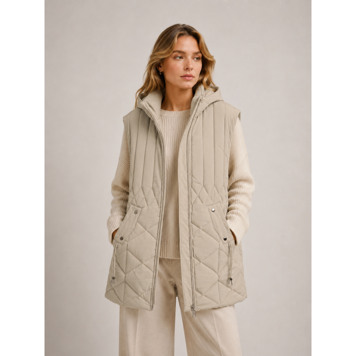 Quilted Layering Vest - Sage, Beige, Khaki,Black