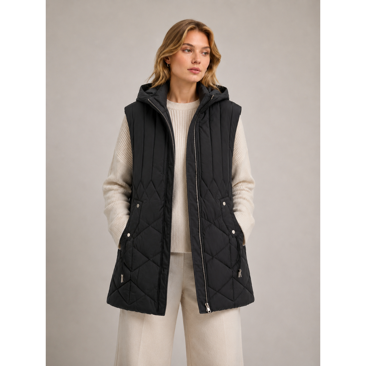 Quilted Layering Vest - Sage, Beige, Khaki,Black