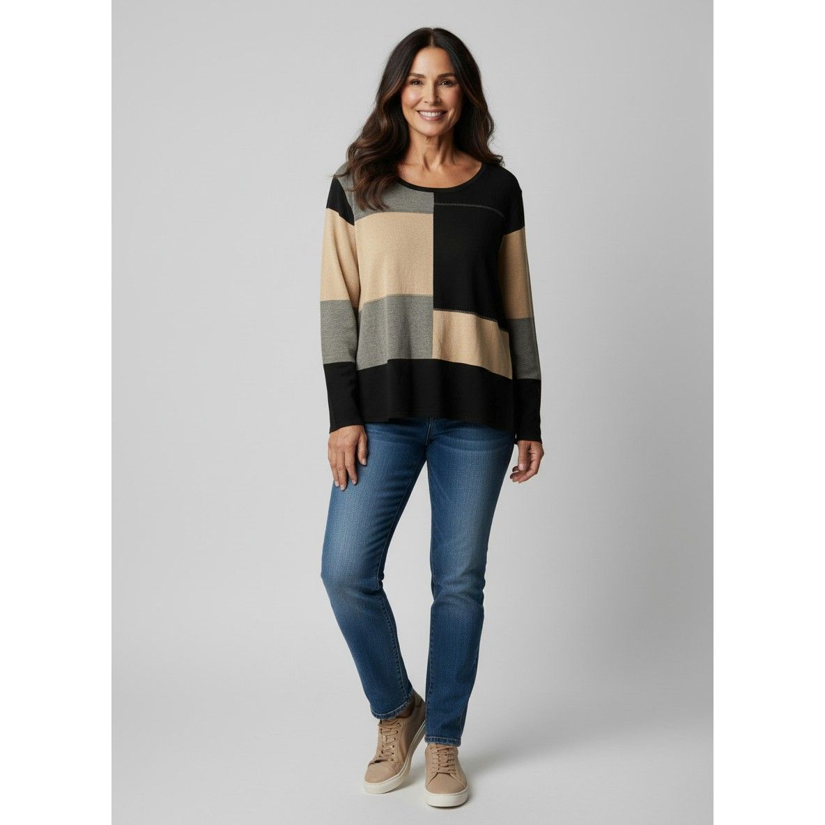 Light Weight Color Block Dress Sweater -