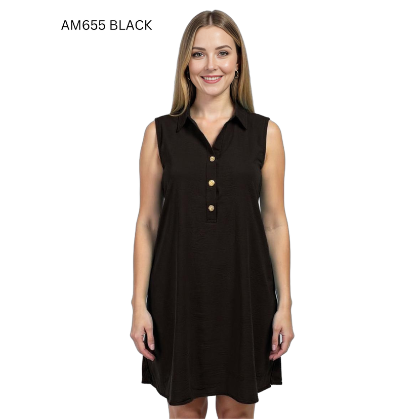 Sleeveless Gold Button Dress