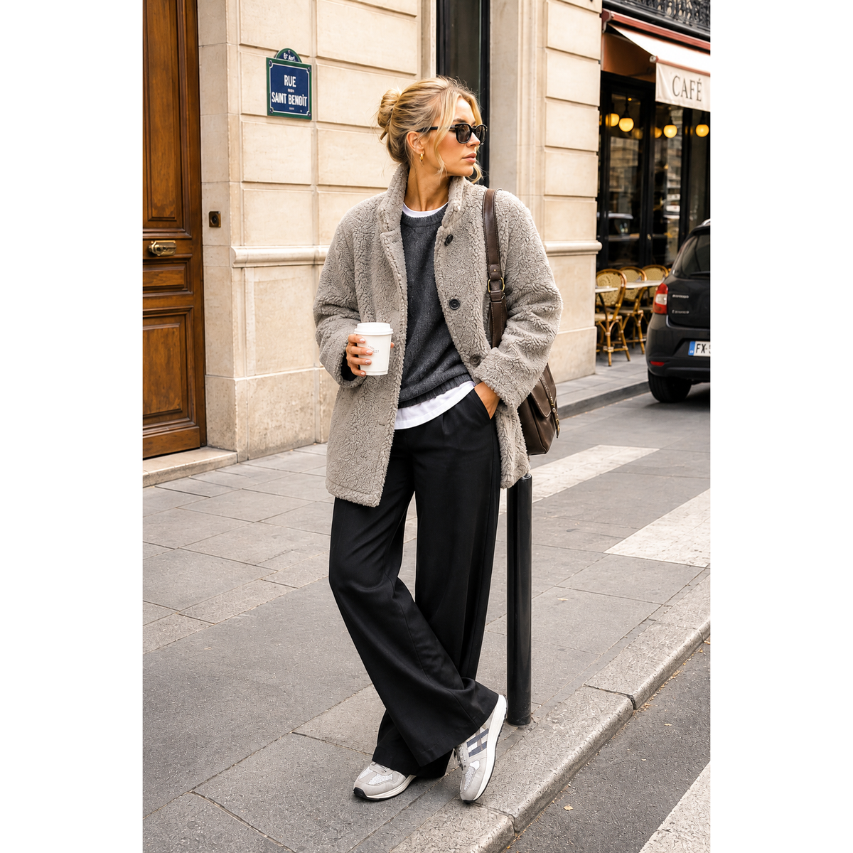 Cozy Boucle Coat with Collar in Camel or Grey