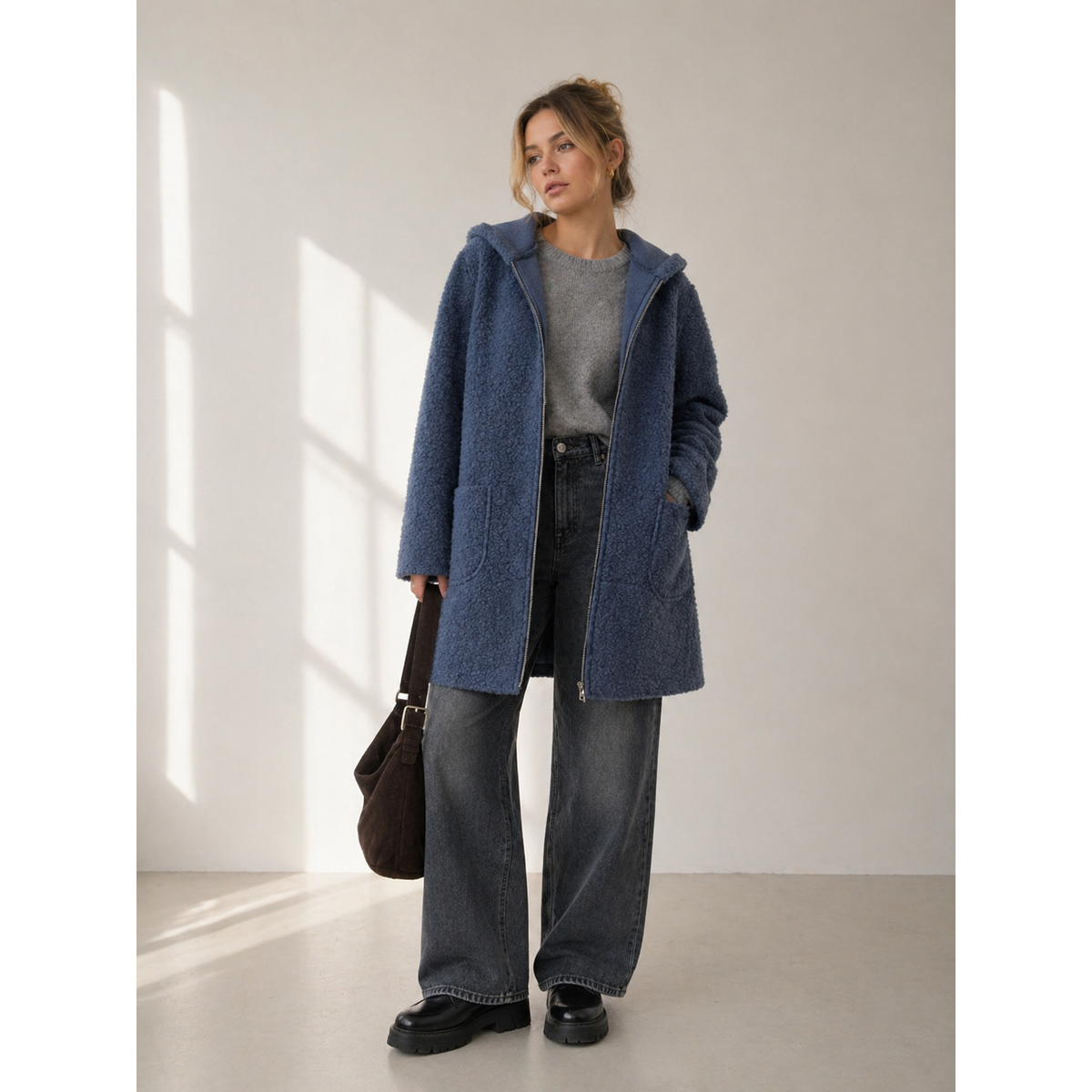 Cozy Hooded Teddy Coats - Blue or Black