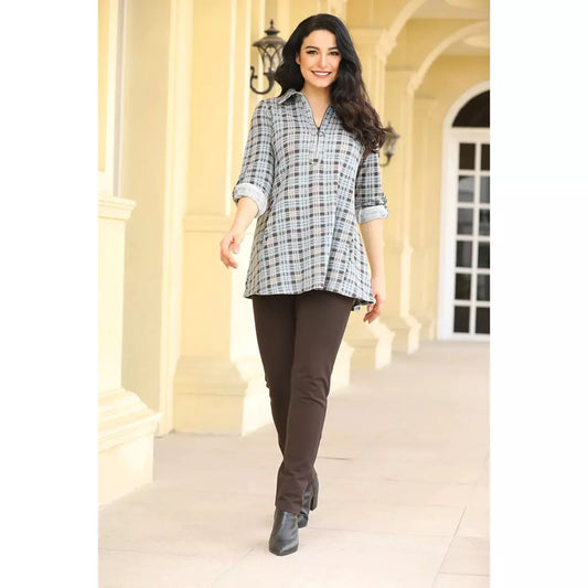 1/2 Zip Plaid Tunic