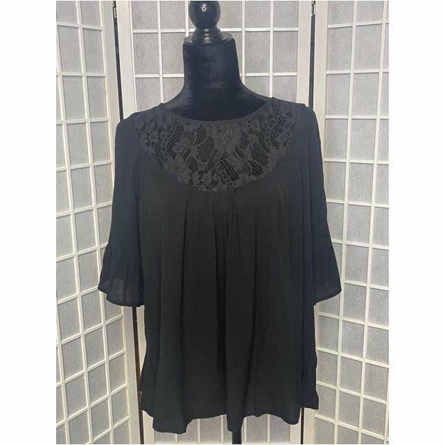 Lace Insert Crinkle Blouse