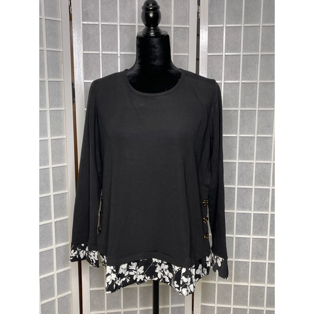 Sweater with  Floral Hem/Cuff