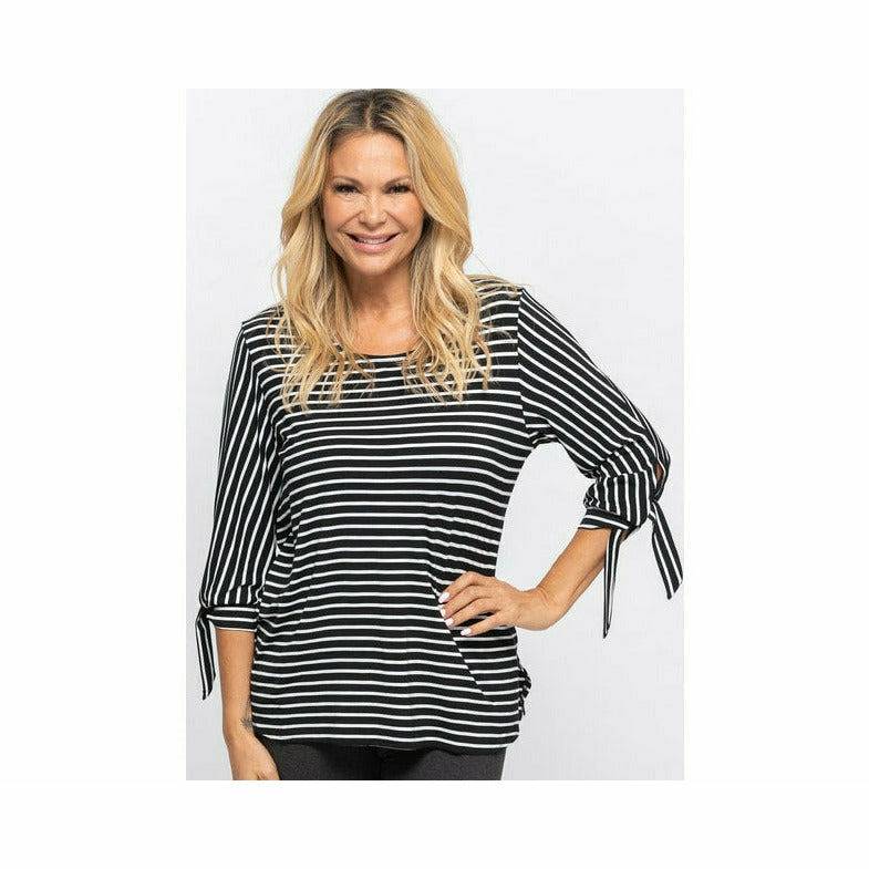 Striped Top with Tie Up Sleeves